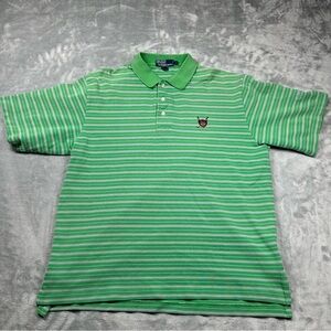 Vintage Polo Ralph Lauren Golf Shirt Mens L Green Striped Crest Amelia Island